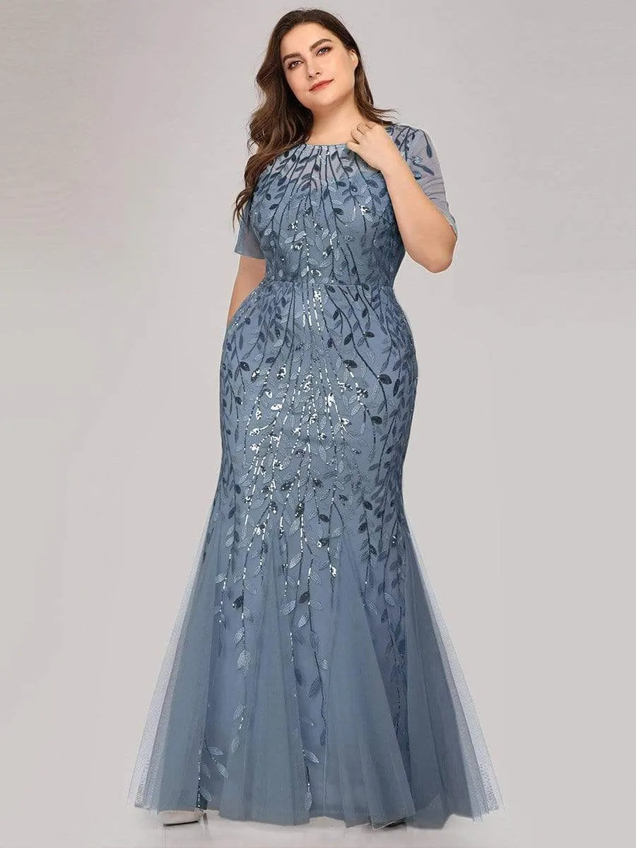 Ivy | Floral Sequin Print Plus Size Mermaid Tulle Evening Dress