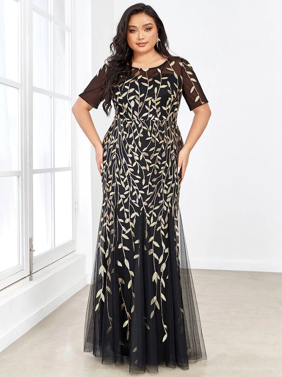 Ivy | Floral Sequin Print Plus Size Mermaid Tulle Evening Dress