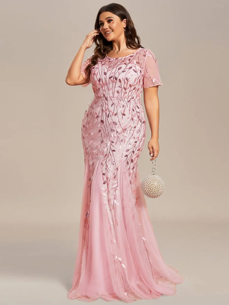 Ivy | Floral Sequin Print Plus Size Mermaid Tulle Evening Dress