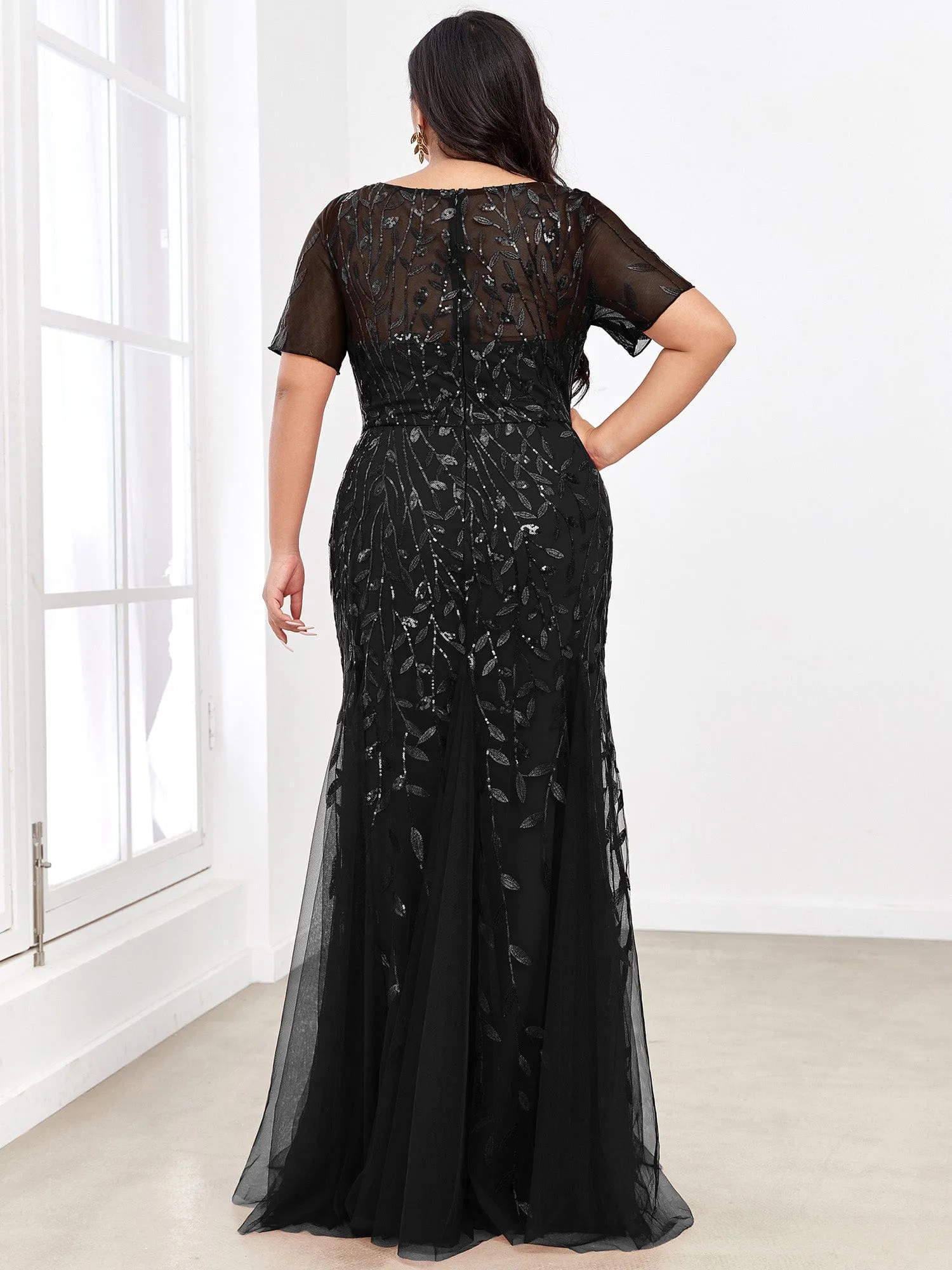 Ivy | Floral Sequin Print Plus Size Mermaid Tulle Evening Dress