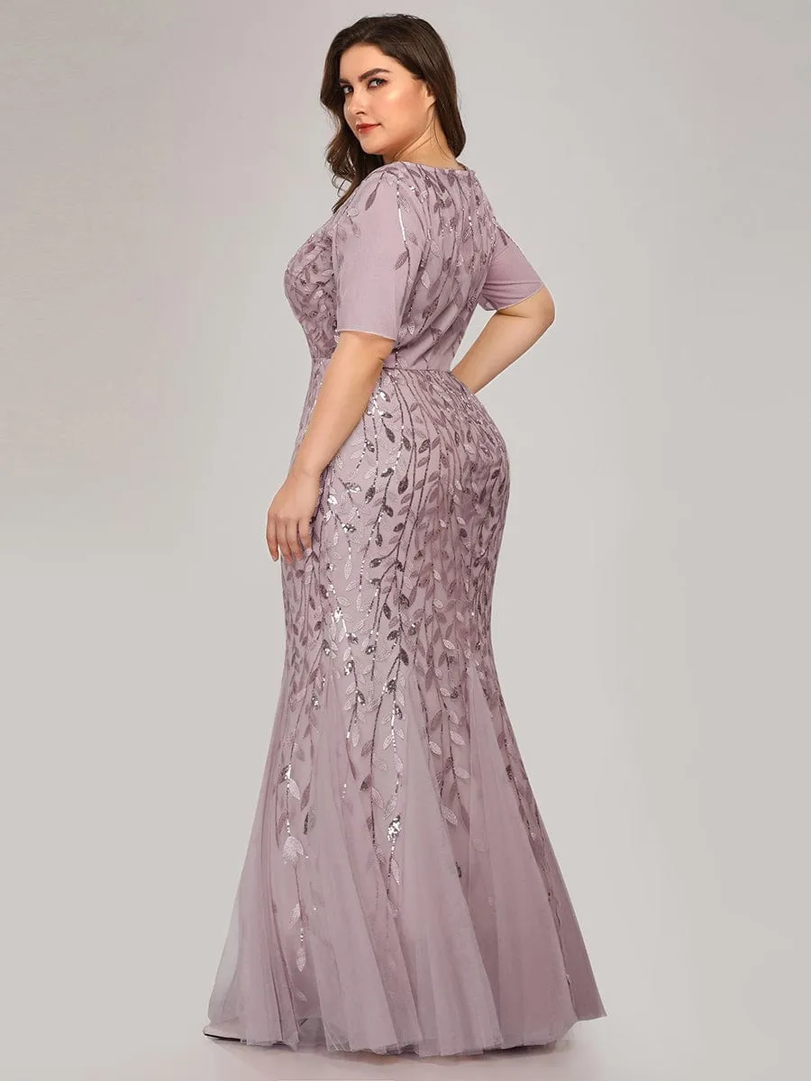 Ivy | Floral Sequin Print Plus Size Mermaid Tulle Evening Dress