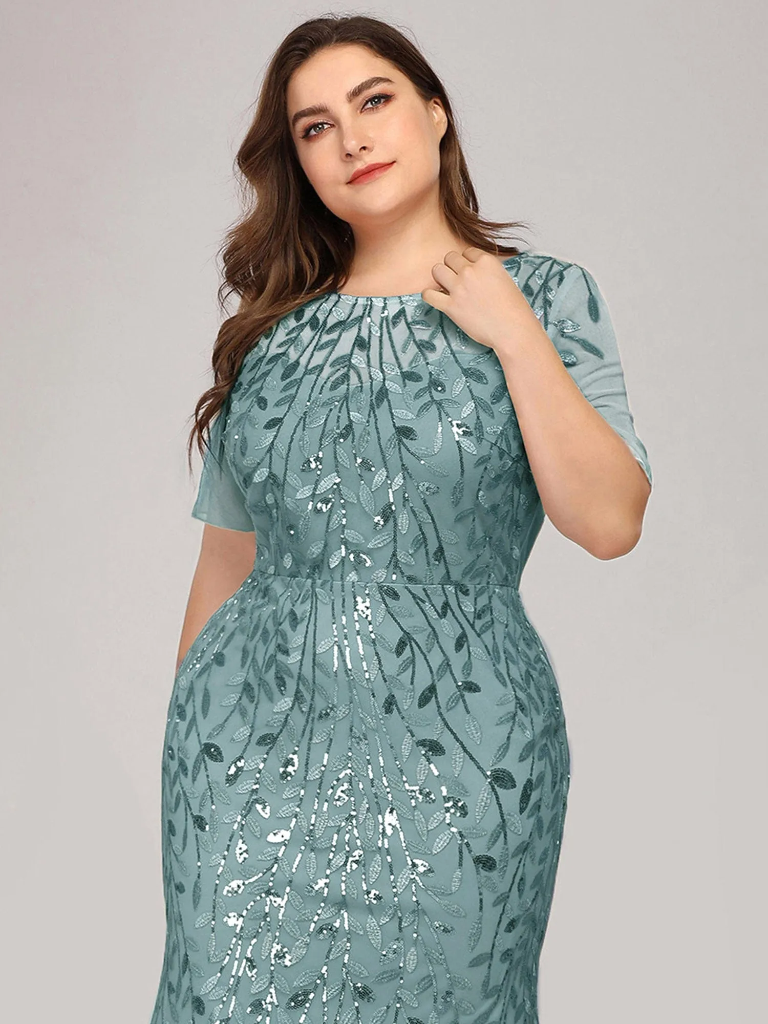 Ivy | Floral Sequin Print Plus Size Mermaid Tulle Evening Dress