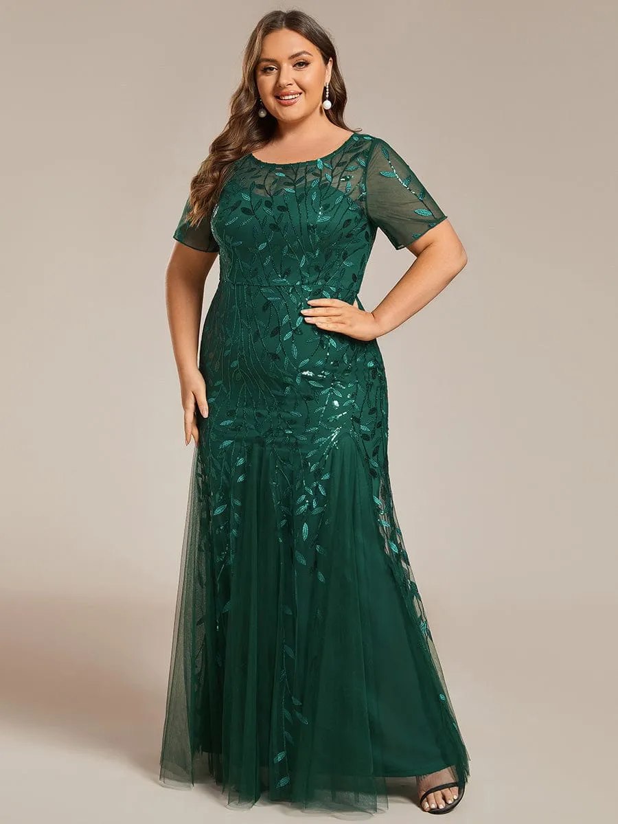 Ivy | Floral Sequin Print Plus Size Mermaid Tulle Evening Dress