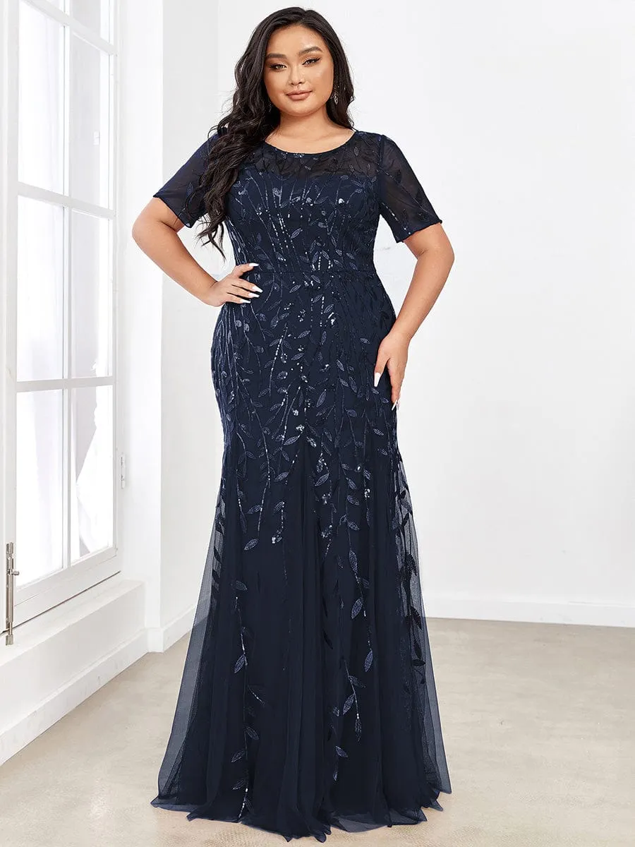 Ivy | Floral Sequin Print Plus Size Mermaid Tulle Evening Dress