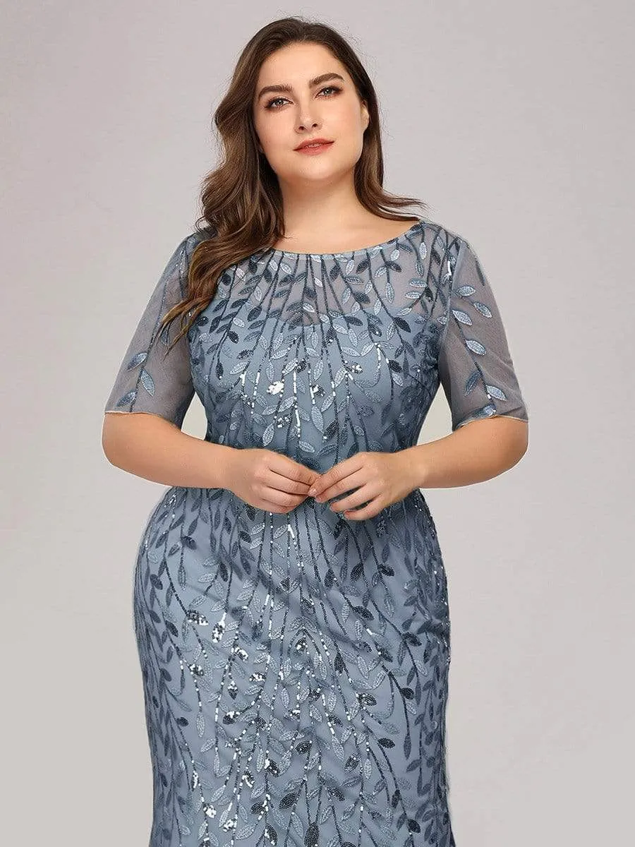 Ivy | Floral Sequin Print Plus Size Mermaid Tulle Evening Dress