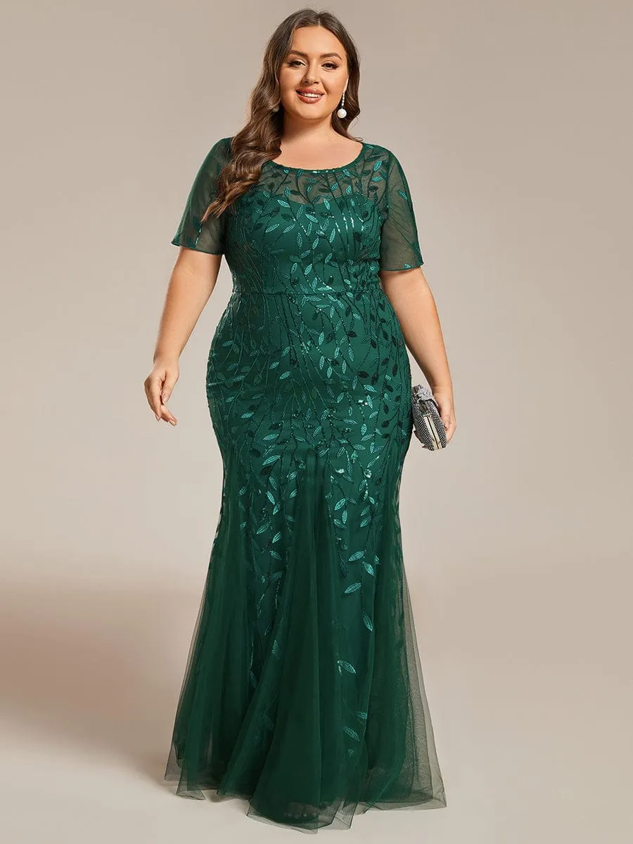 Ivy | Floral Sequin Print Plus Size Mermaid Tulle Evening Dress