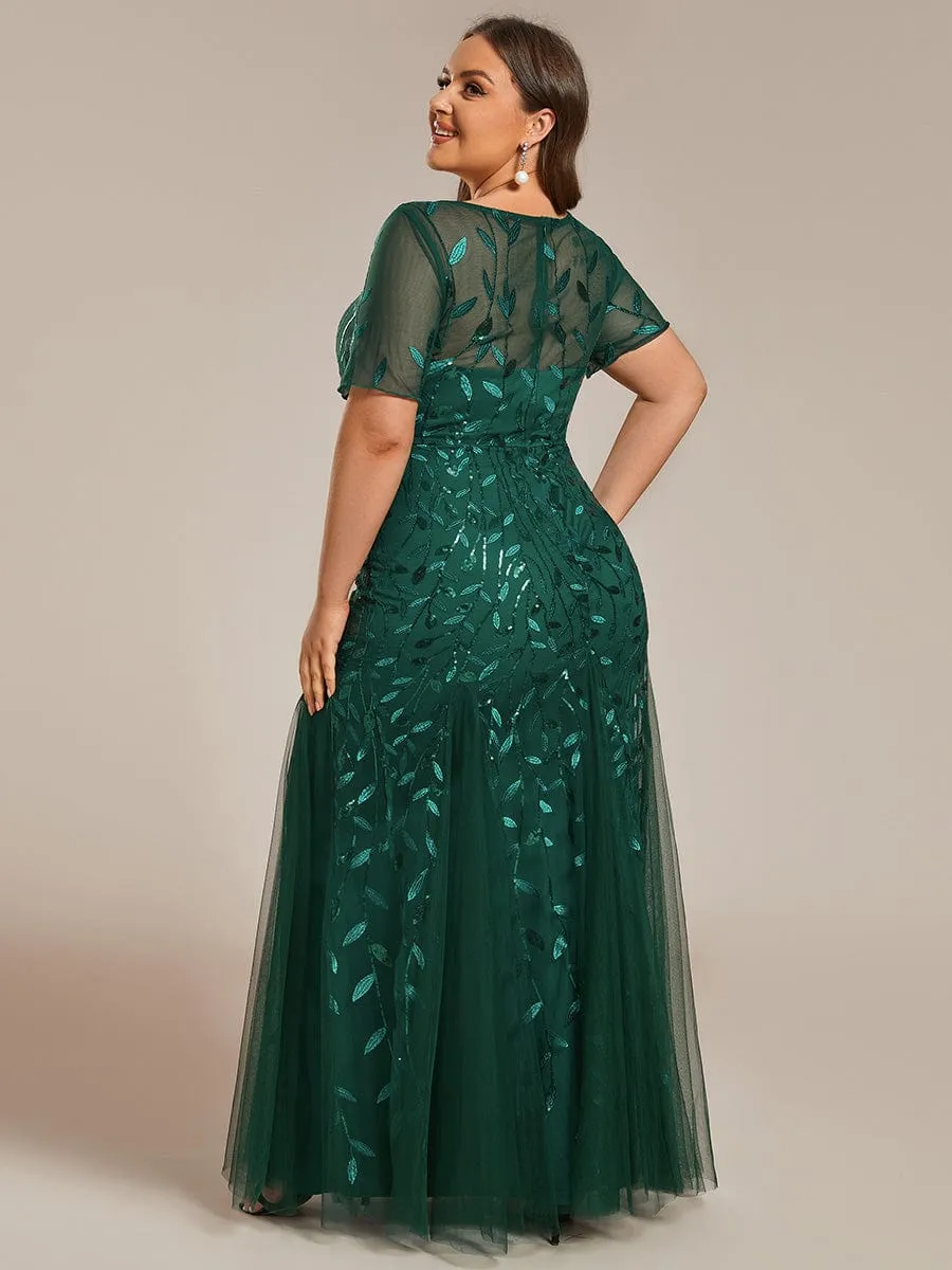 Ivy | Floral Sequin Print Plus Size Mermaid Tulle Evening Dress