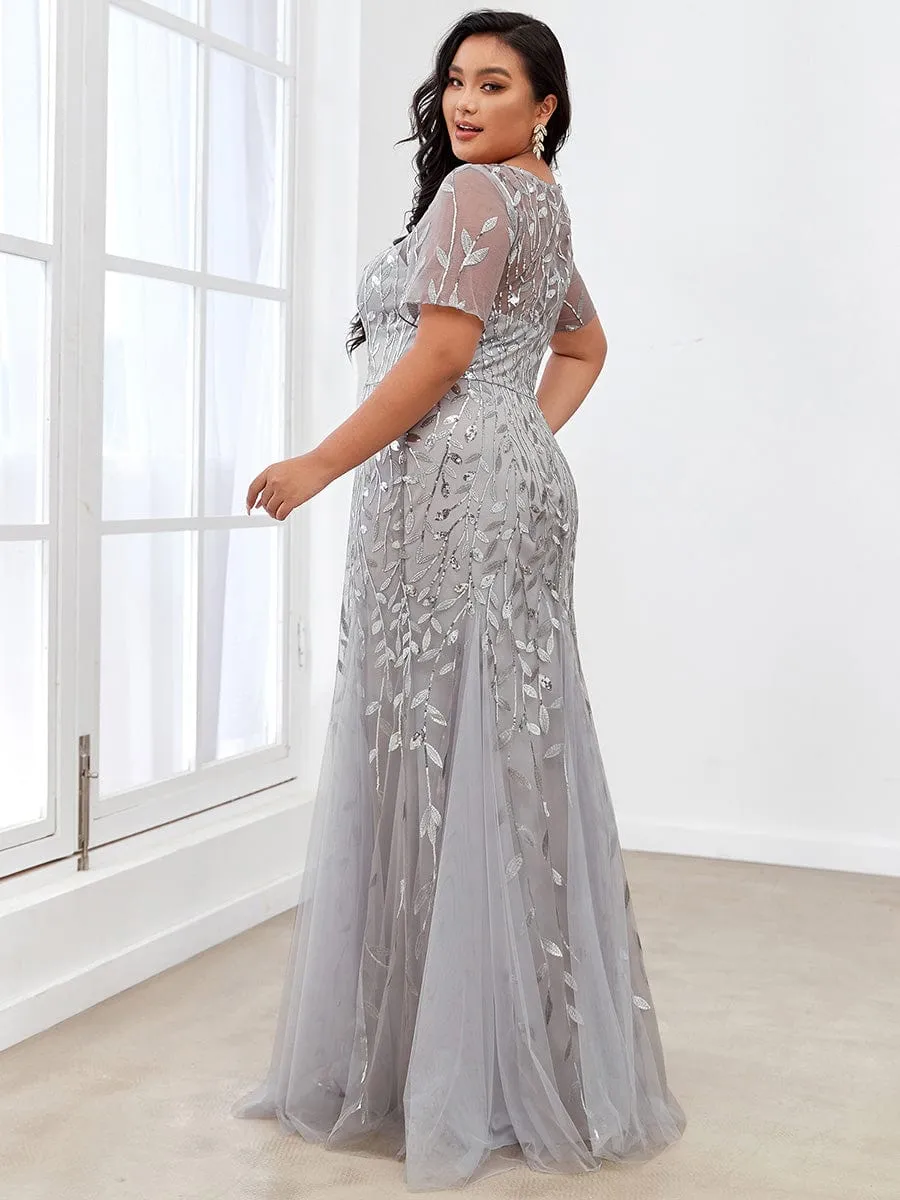 Ivy | Floral Sequin Print Plus Size Mermaid Tulle Evening Dress