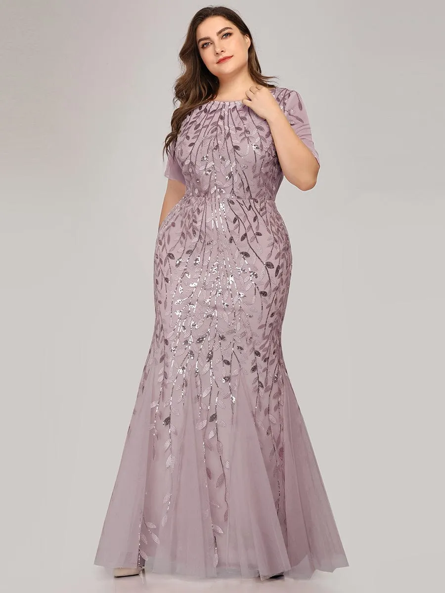 Ivy | Floral Sequin Print Plus Size Mermaid Tulle Evening Dress