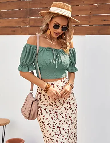 Jasmine Girl cute Fashion shoulder Crop Top