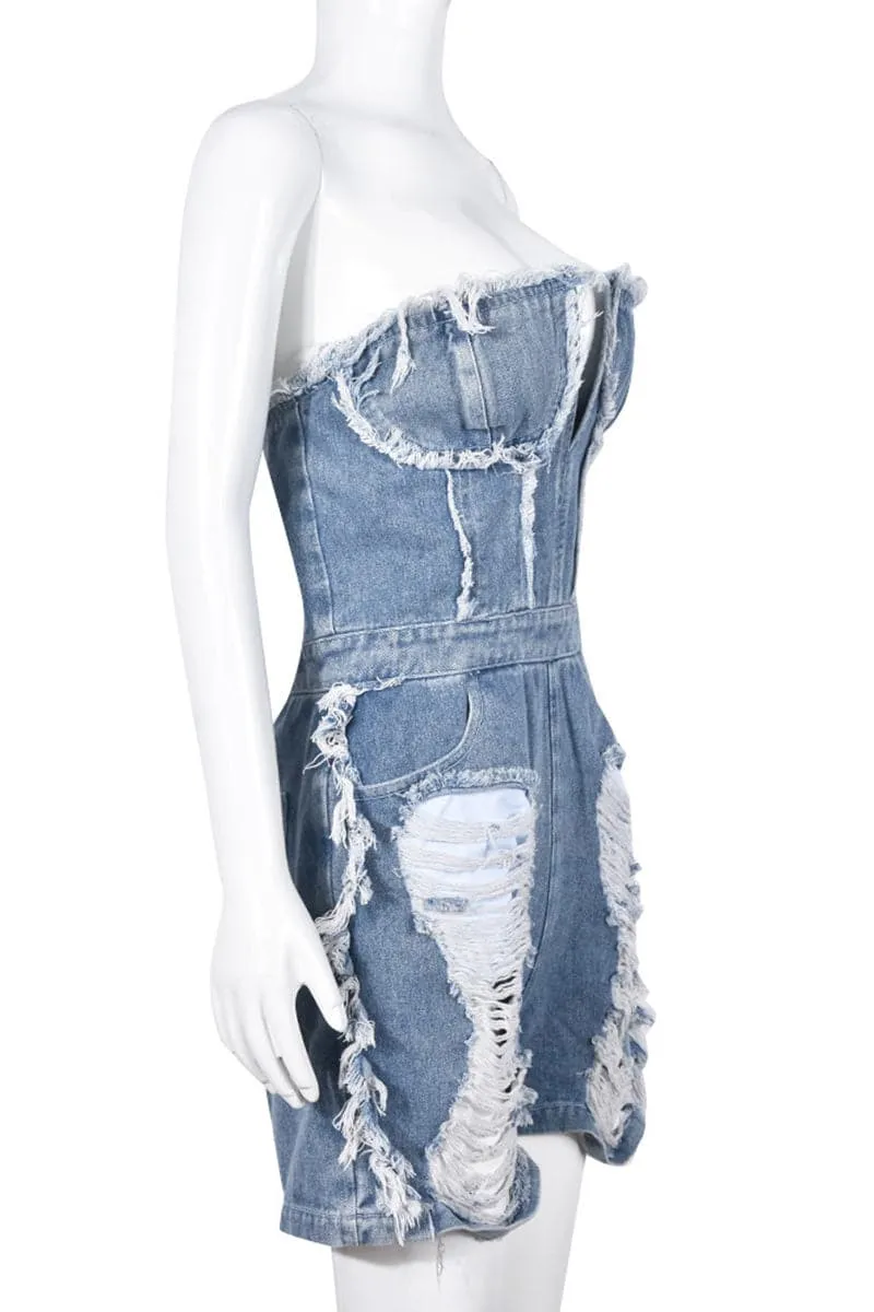 JC228 Distressed Denim Rompers