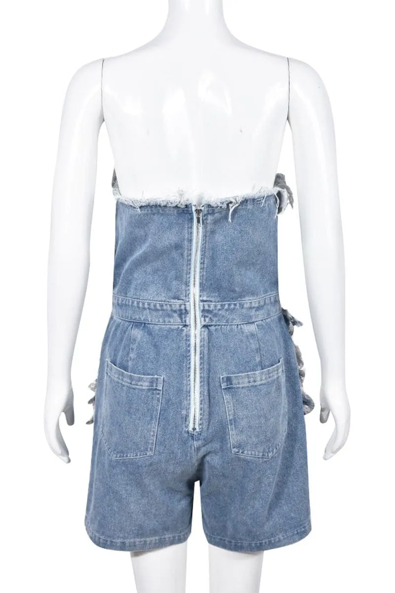 JC228 Distressed Denim Rompers