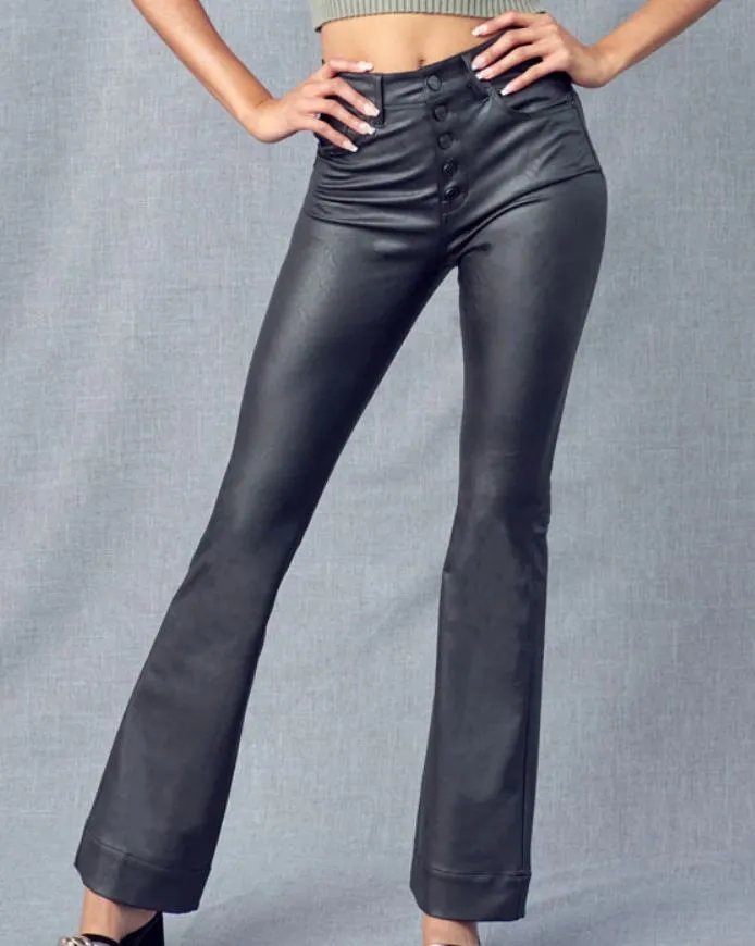 JOAN FAUX LEATHER BOOTCUT JEANS