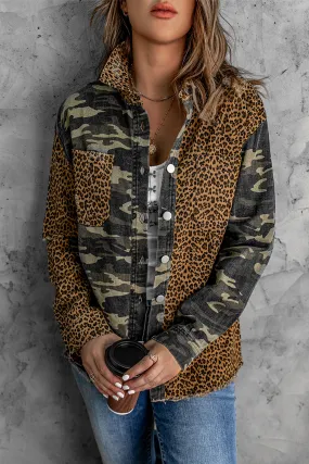 Leopard Camouflage Patchwork Denim Jacket