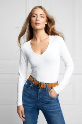 Long Sleeve V-Neck Tee (White)