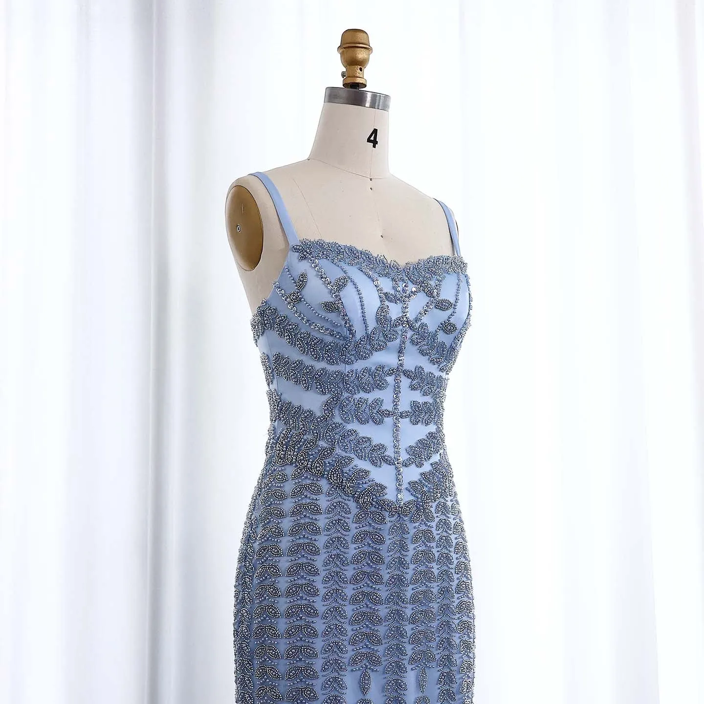 Luxury Beaded Blue Mermaid Evening Dress SS124