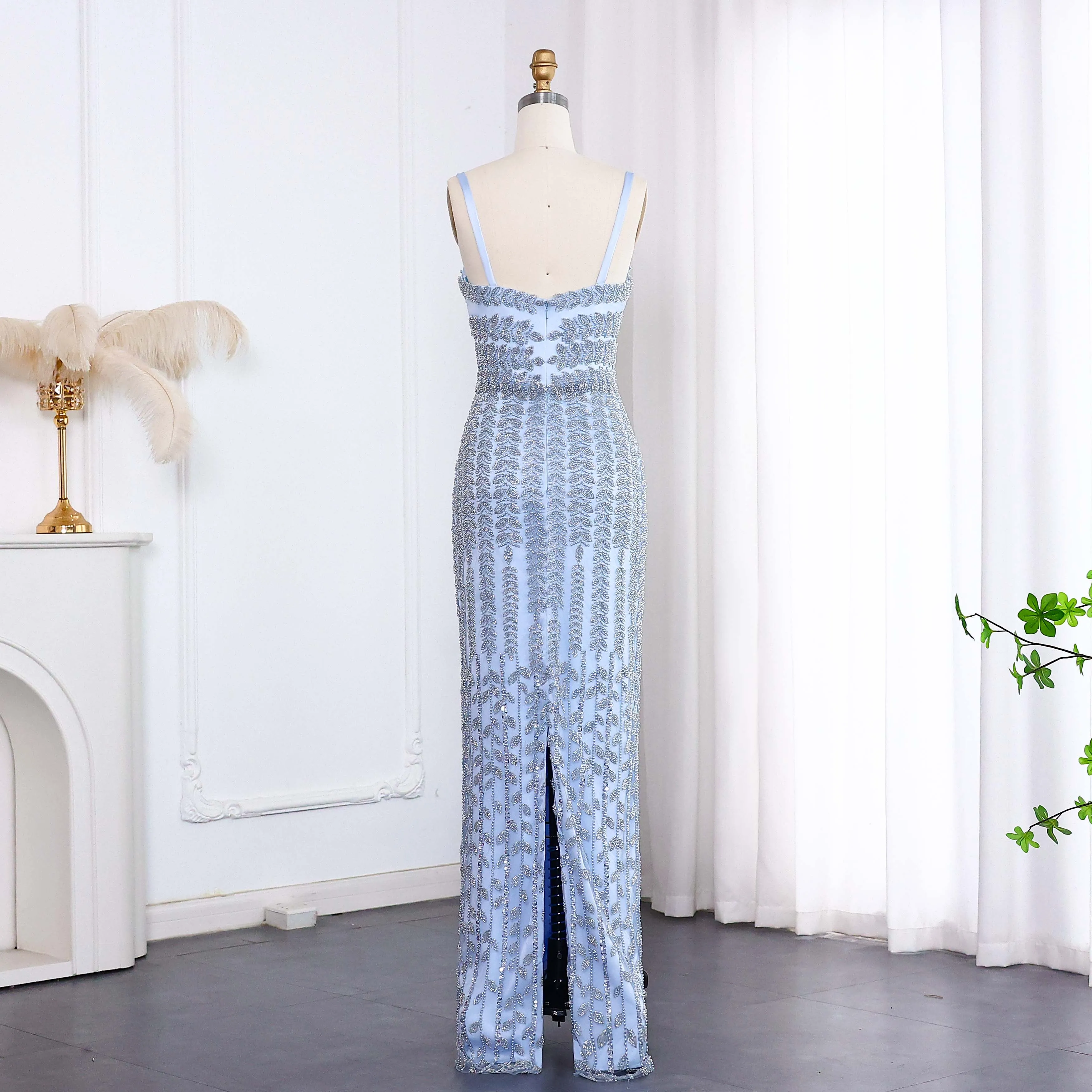 Luxury Beaded Blue Mermaid Evening Dress SS124