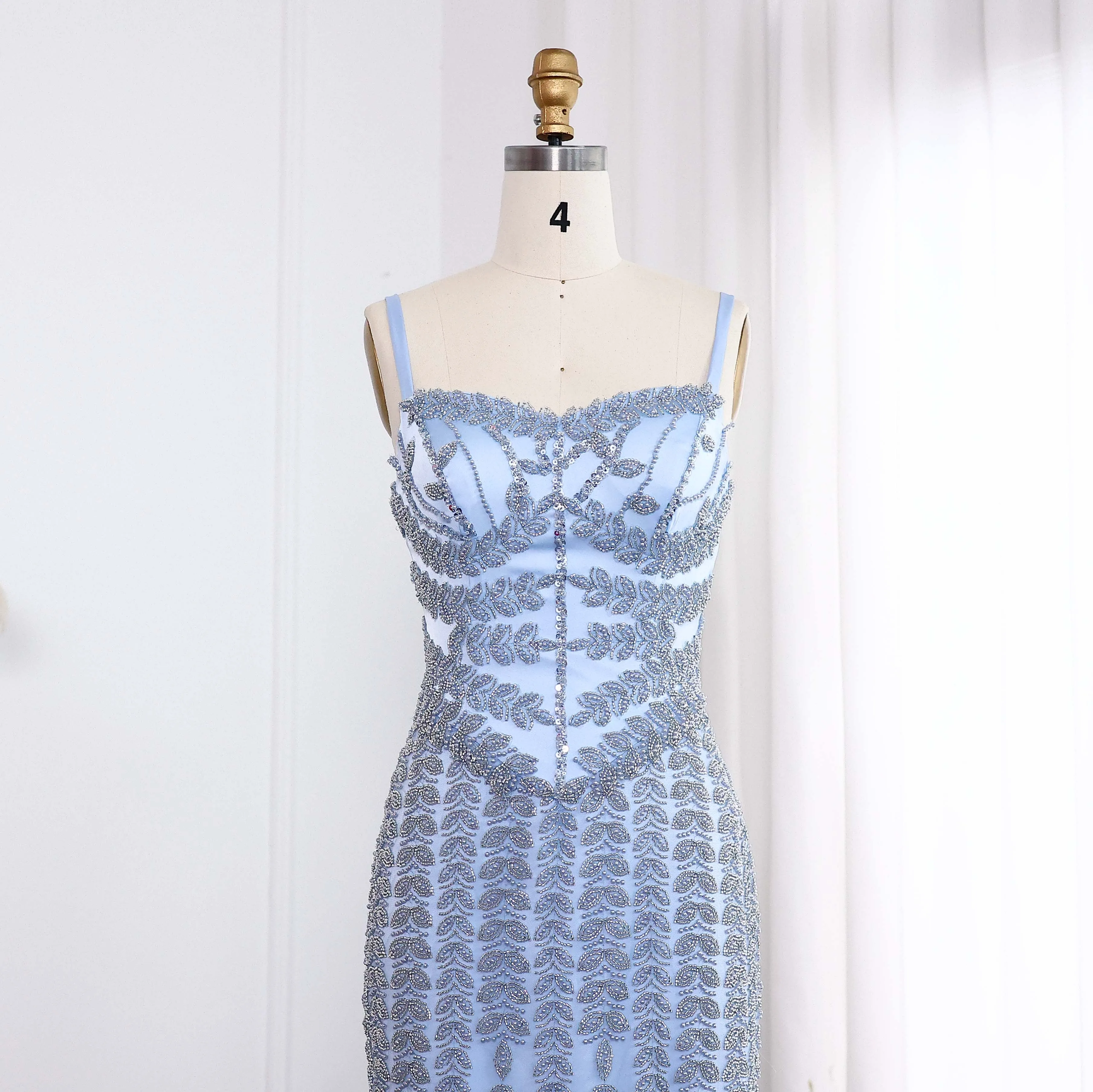 Luxury Beaded Blue Mermaid Evening Dress SS124