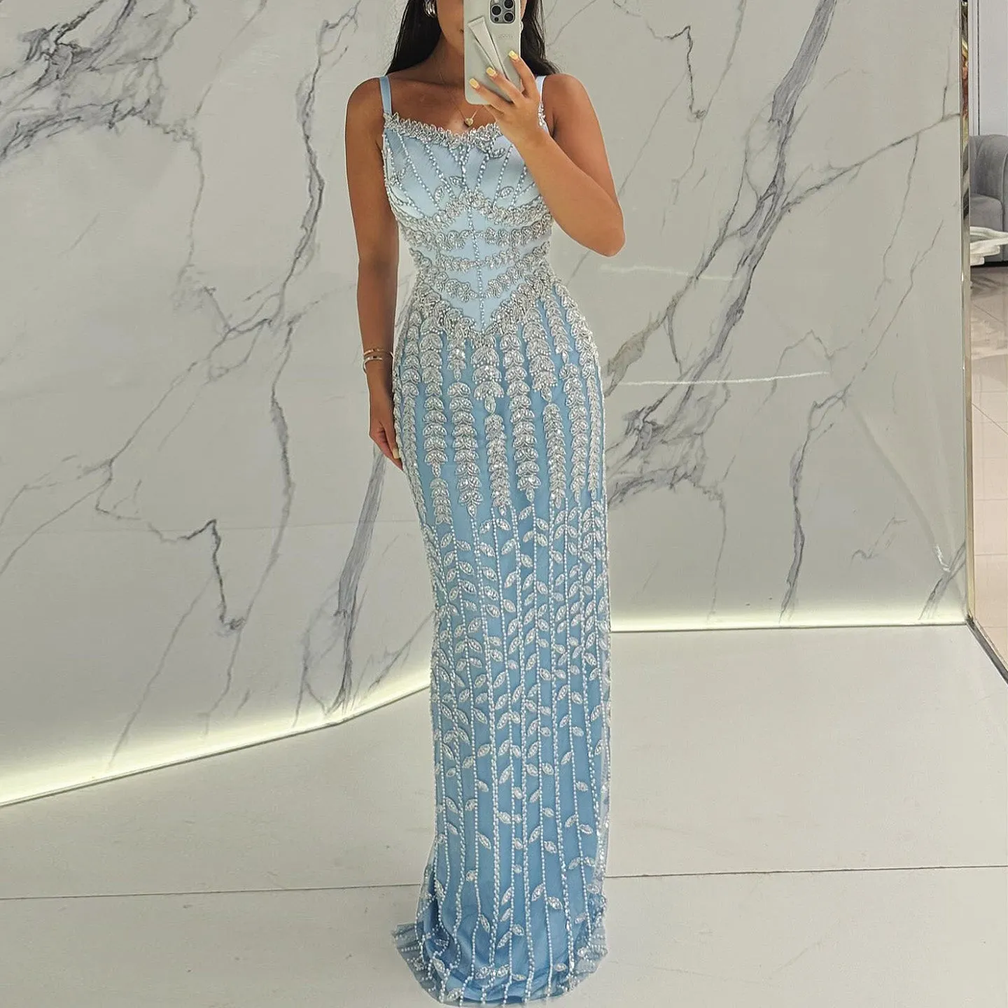 Luxury Beaded Blue Mermaid Evening Dress SS124