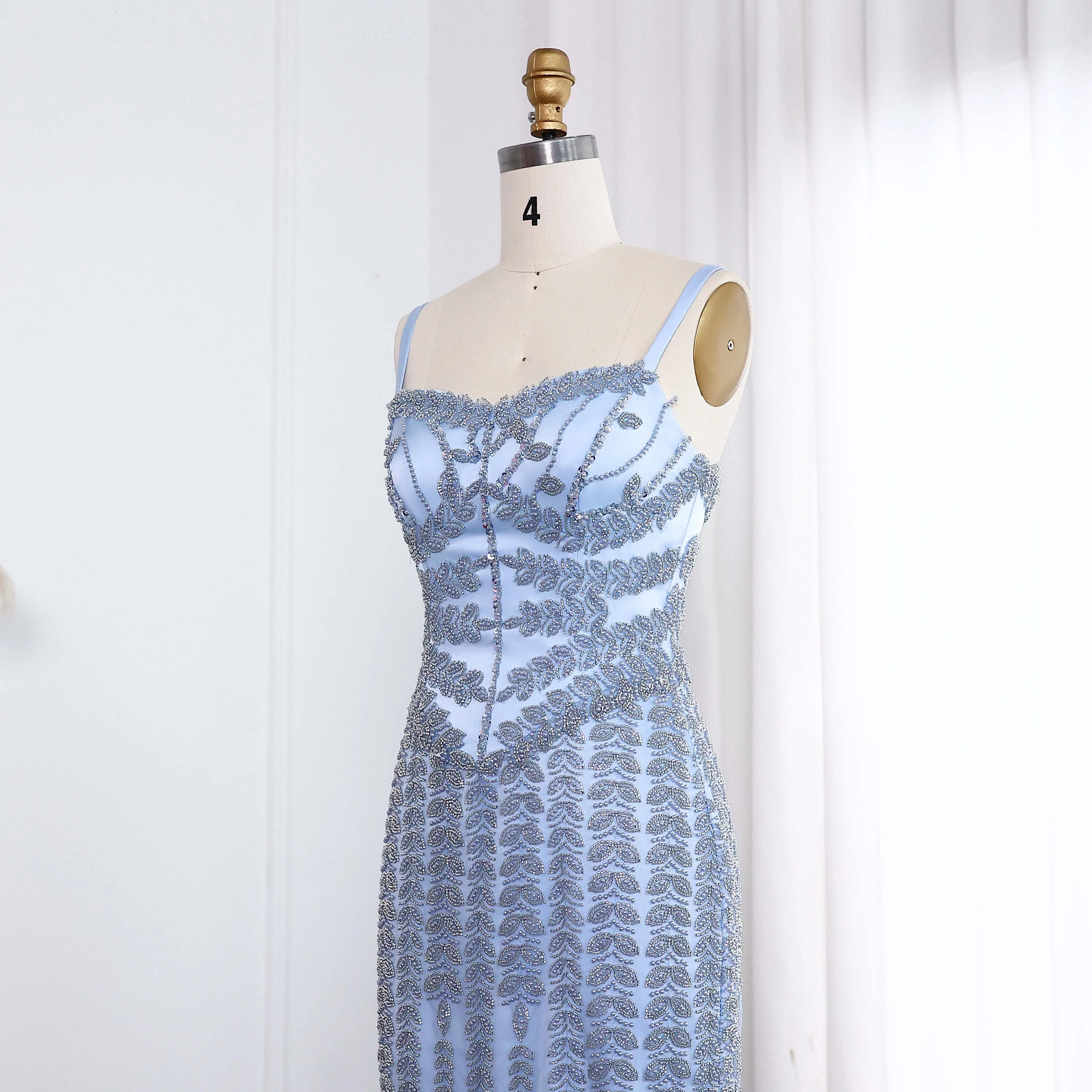 Luxury Beaded Blue Mermaid Evening Dress SS124