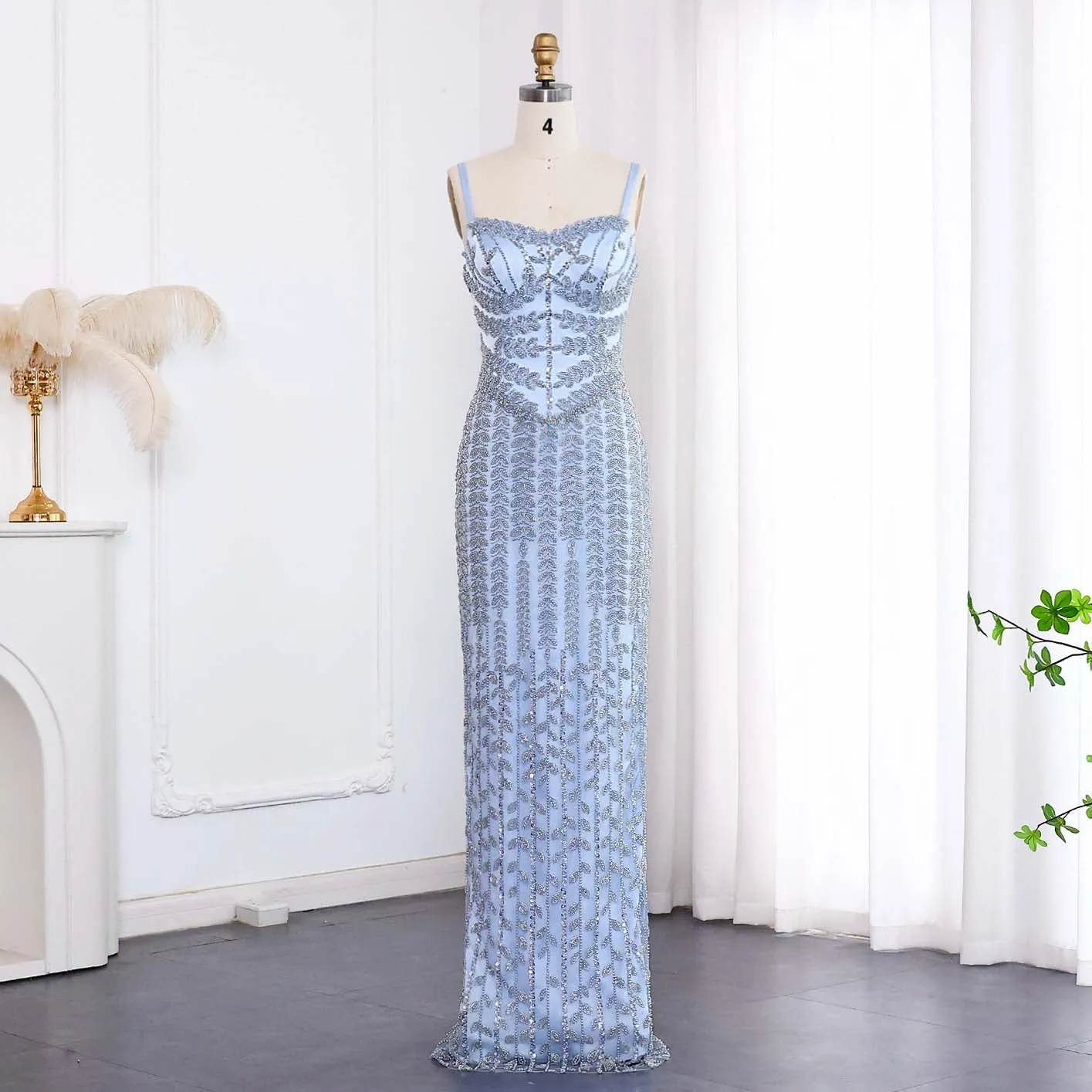 Luxury Beaded Blue Mermaid Evening Dress SS124