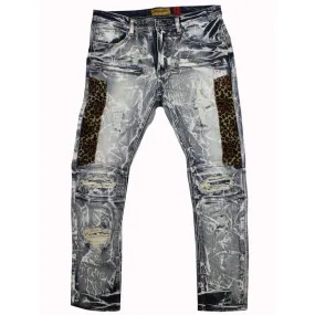 M1782 Ripped & Repair Jeans With Leopard Print Patch - Vintage