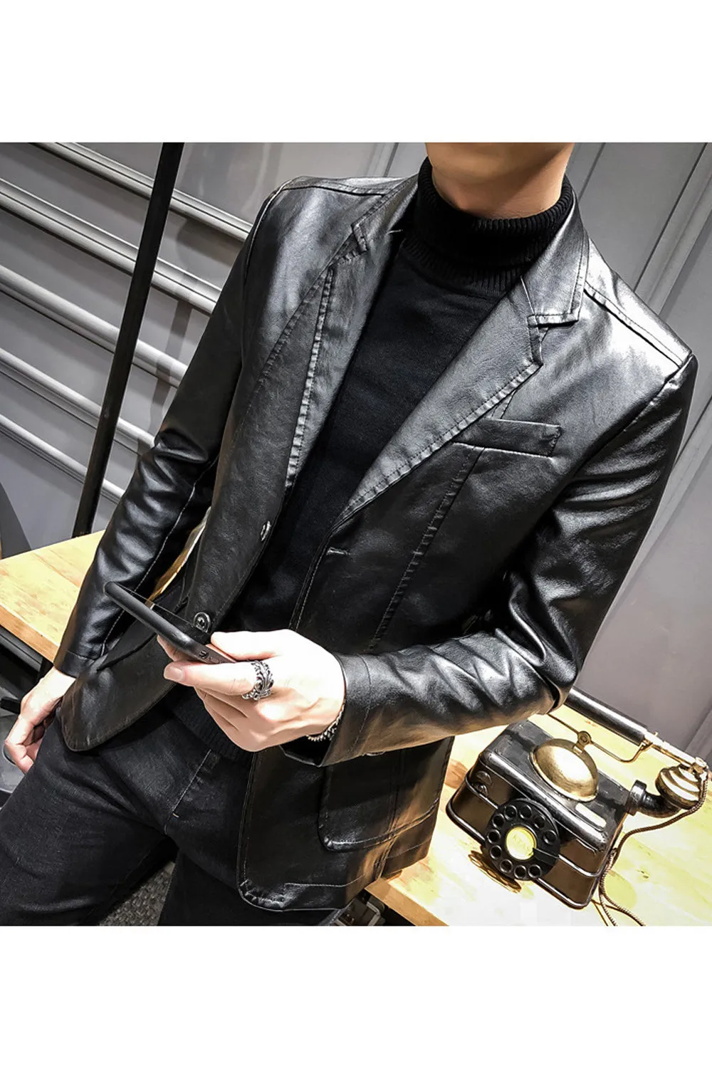 Men Elegant Ultrasmart Button Leather Jacket - MJC15397