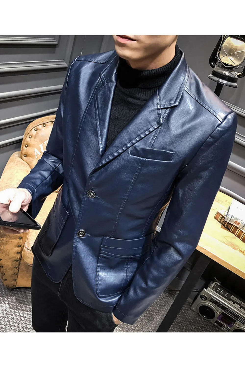 Men Elegant Ultrasmart Button Leather Jacket - MJC15397