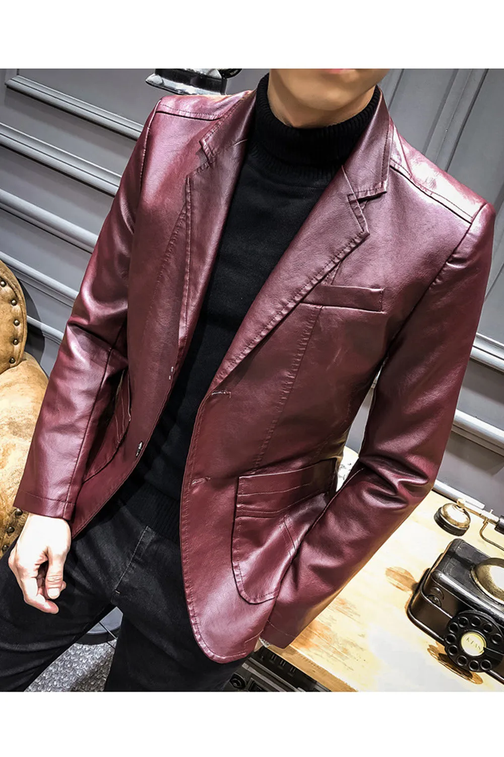 Men Elegant Ultrasmart Button Leather Jacket - MJC15397