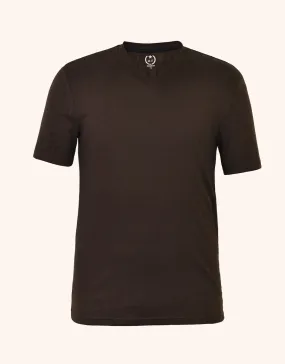 Men Plain V-Neck Short Sleeve Tee Shirt-Chocolate