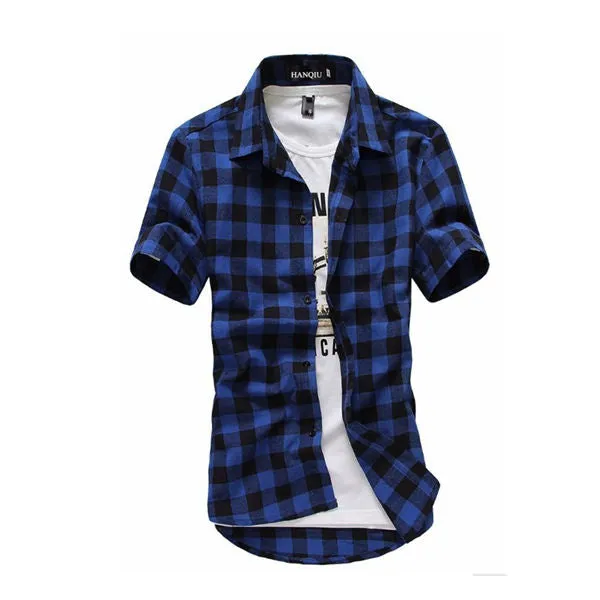 Mens Casual Shirts Summer Autumn Spring Plaid short sleeve Shirts