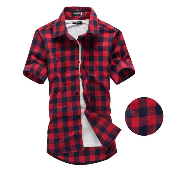 Mens Casual Shirts Summer Autumn Spring Plaid short sleeve Shirts