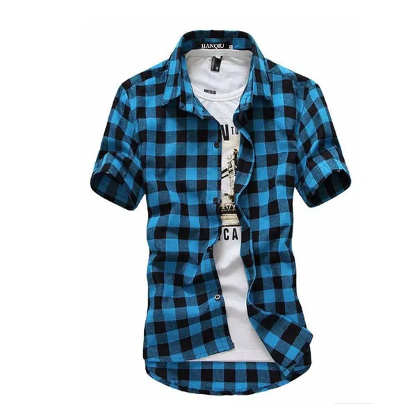 Mens Casual Shirts Summer Autumn Spring Plaid short sleeve Shirts