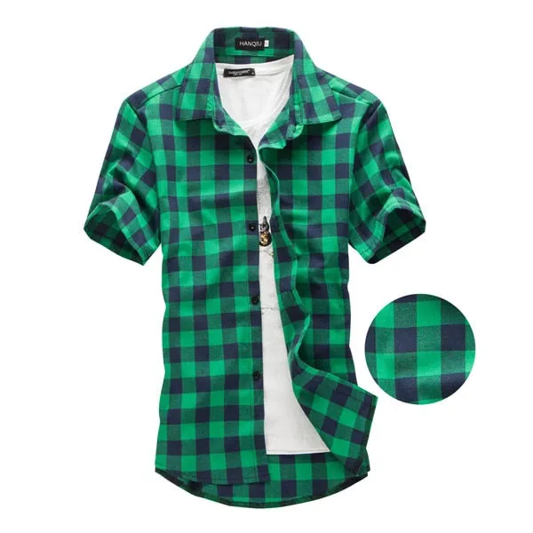 Mens Casual Shirts Summer Autumn Spring Plaid short sleeve Shirts