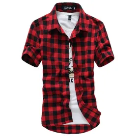 Mens Casual Shirts Summer Autumn Spring Plaid short sleeve Shirts