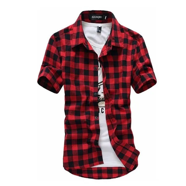 Mens Casual Shirts Summer Autumn Spring Plaid short sleeve Shirts