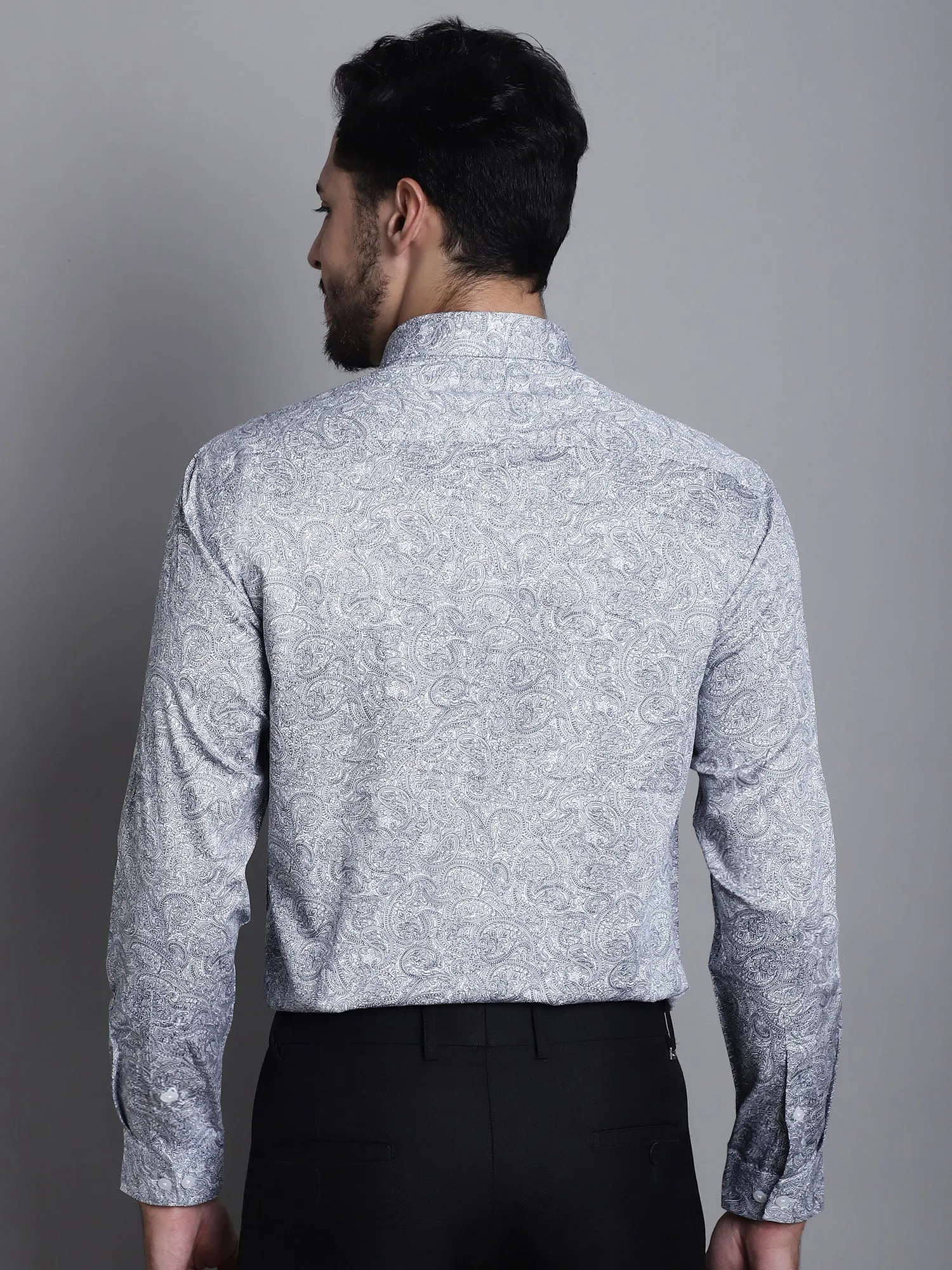 Men's Navy Blue Party Paisley Print Full Sleeve Shirt