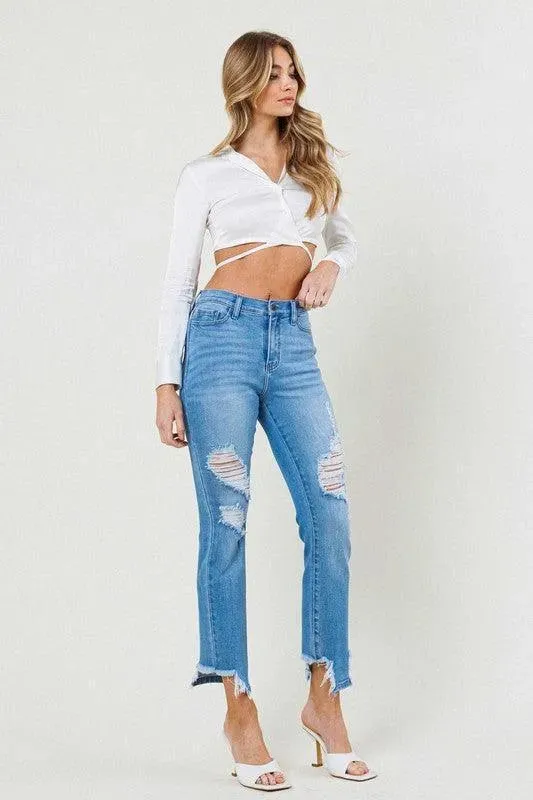 Mid Rise Straight Leg Jeans