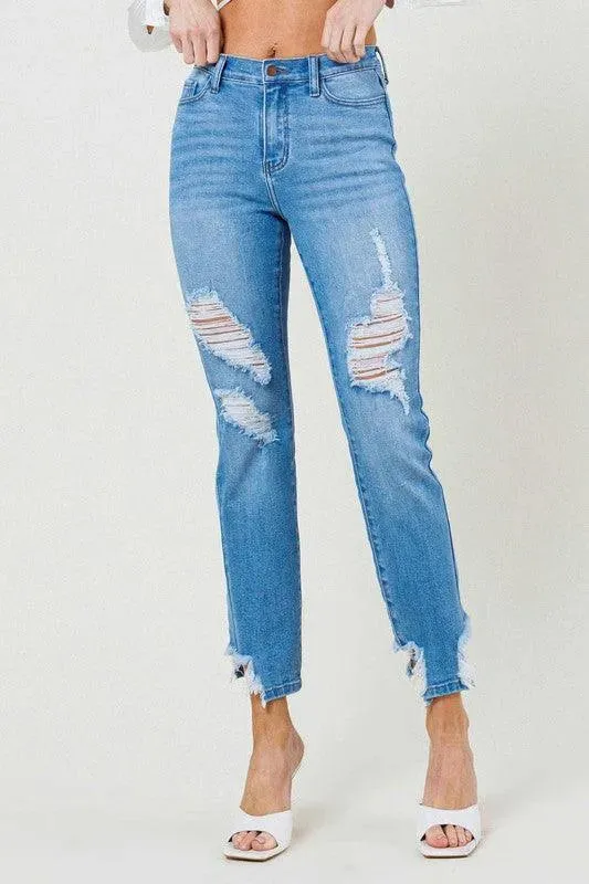 Mid Rise Straight Leg Jeans