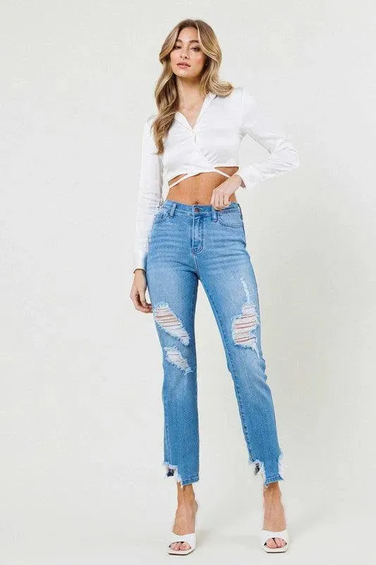 Mid Rise Straight Leg Jeans