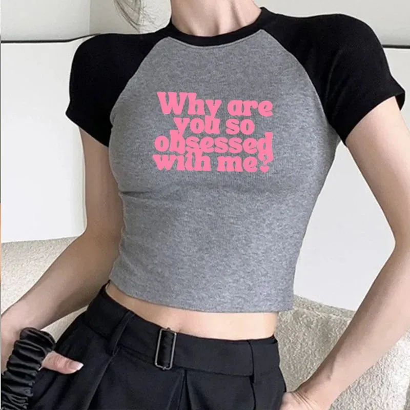 Obsessed Me Vintage Hot Girl Crop Top O-Neck Baby Tee Crop Top