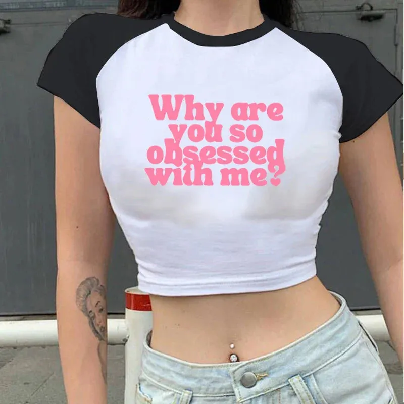 Obsessed Me Vintage Hot Girl Crop Top O-Neck Baby Tee Crop Top