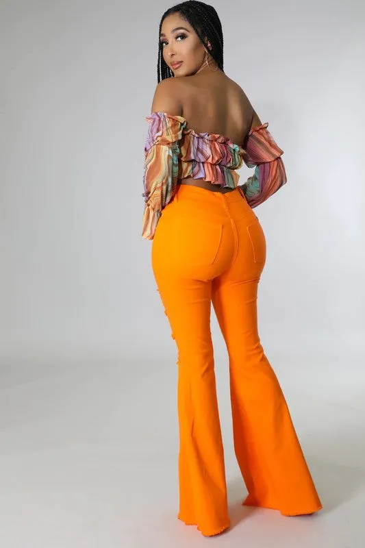 Orange Rip Bell Bottom Jean