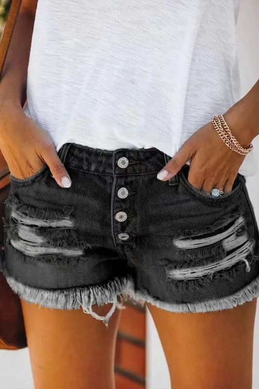 PA914 Raw Hem Ripped Denim Short