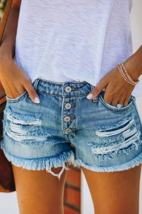 PA914 Raw Hem Ripped Denim Short