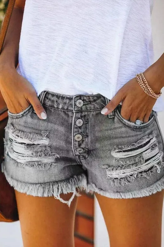 PA914 Raw Hem Ripped Denim Short