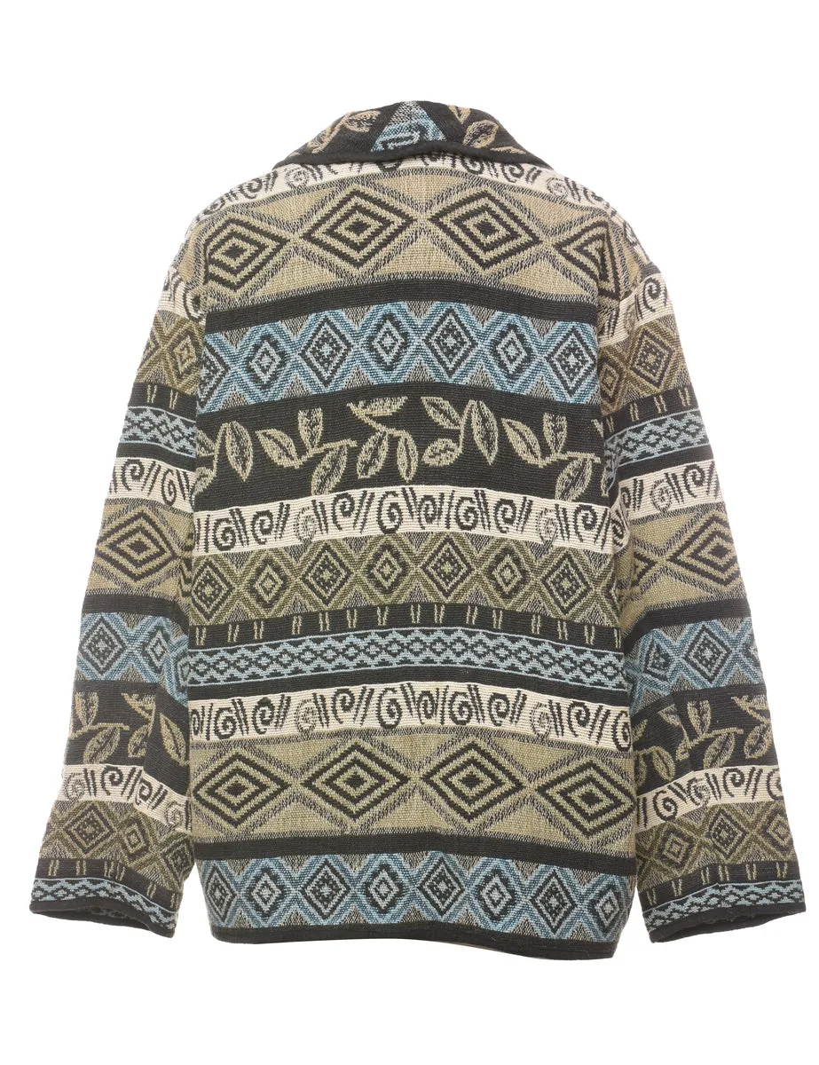 Patterned Light Green & Light Blue Tapestry Jacket - L