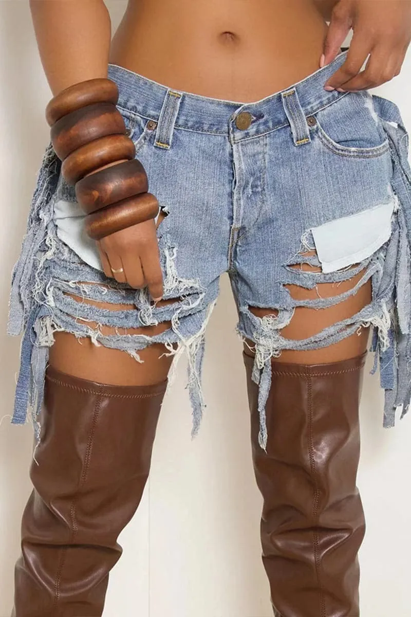 PB328 Ripped Cutout Denim Shorts