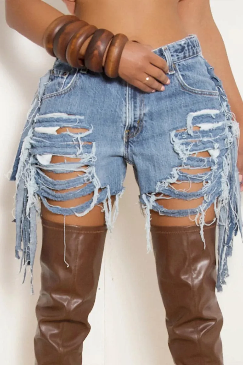 PB328 Ripped Cutout Denim Shorts