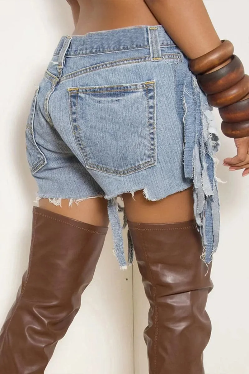 PB328 Ripped Cutout Denim Shorts